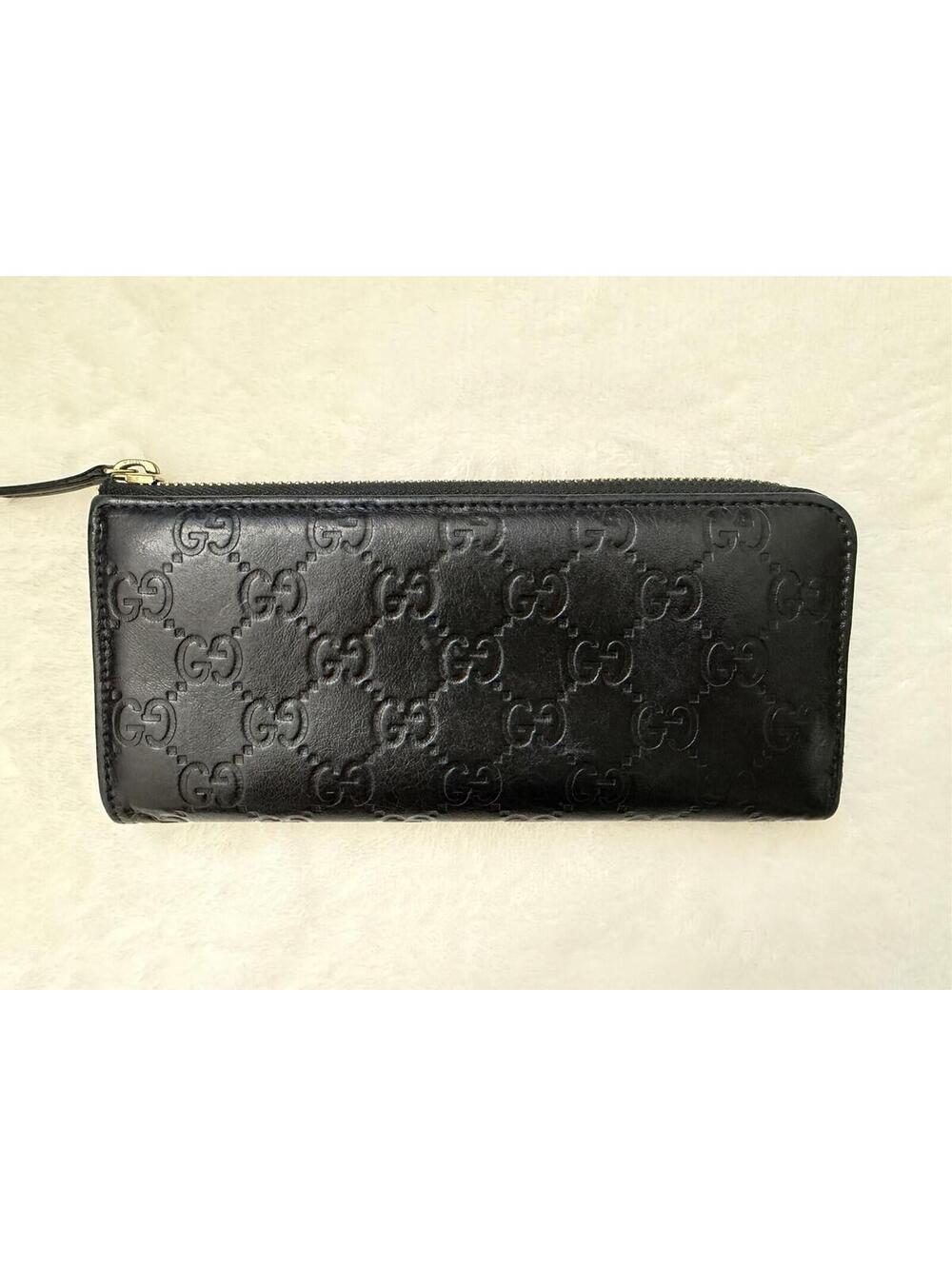 Authentic Gucci Guccissima Signature Zip-Around Long Wallet Black Leather Outlet